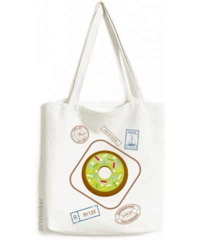 Green Doughnut Western Dessert Food Stamp Shopping Ecofriendly Storage Canvas Tote Bag $18.59 Totes