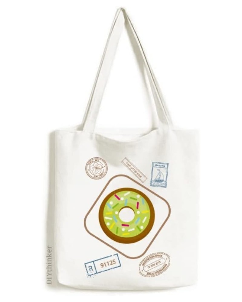 Green Doughnut Western Dessert Food Stamp Shopping Ecofriendly Storage Canvas Tote Bag $18.59 Totes