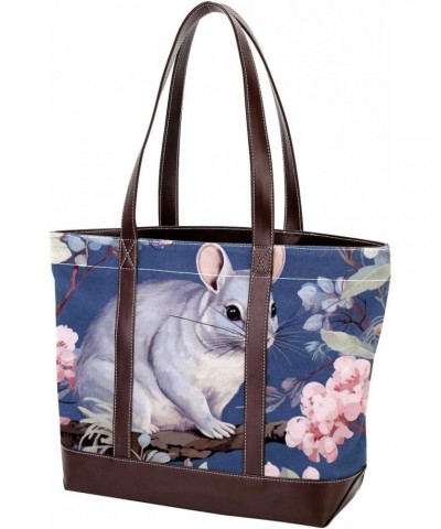 Chinchilla Canvas Leather Mix Hand-Held Bag - 13.3x4.7x12.2 in - Stylish Women's Handbag for Everyday Use $24.47 Handbags