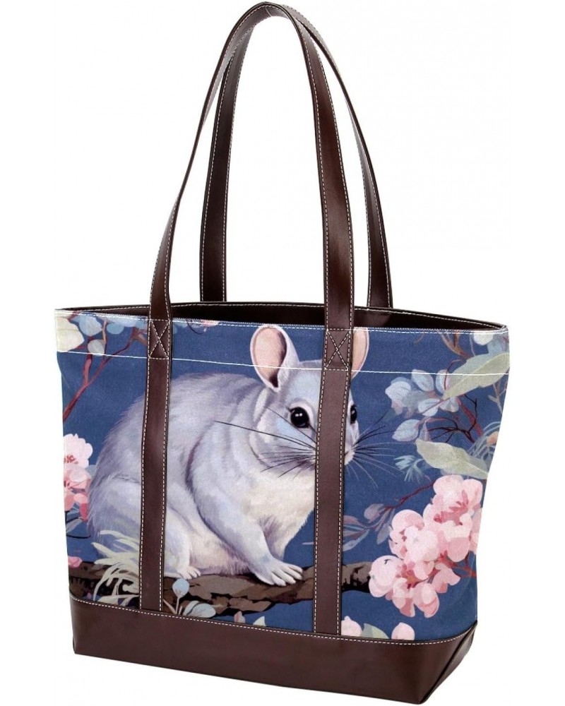 Chinchilla Canvas Leather Mix Hand-Held Bag - 13.3x4.7x12.2 in - Stylish Women's Handbag for Everyday Use $24.47 Handbags