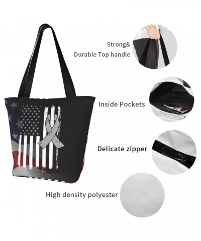 Brain Cancer Awareness America Flag Gray Ribbon Fashion Shoulder Bag Large Capacity For Man Or Woman $20.22 Totes