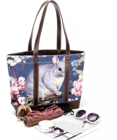 Chinchilla Canvas Leather Mix Hand-Held Bag - 13.3x4.7x12.2 in - Stylish Women's Handbag for Everyday Use $24.47 Handbags