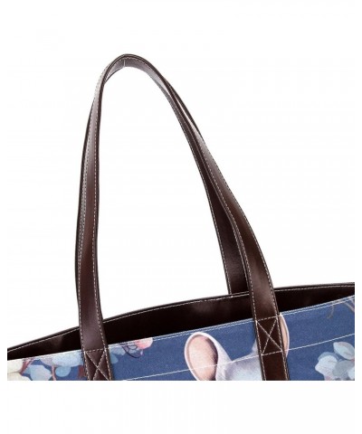 Chinchilla Canvas Leather Mix Hand-Held Bag - 13.3x4.7x12.2 in - Stylish Women's Handbag for Everyday Use $24.47 Handbags