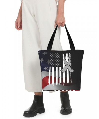 Brain Cancer Awareness America Flag Gray Ribbon Fashion Shoulder Bag Large Capacity For Man Or Woman $20.22 Totes