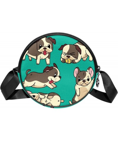 Hand Drawn Lovely Pugs Dogs Crossbody Bag for Women Teen Girls Round Canvas Shoulder Bag Purse Tote Handbag Bag $9.03 Totes