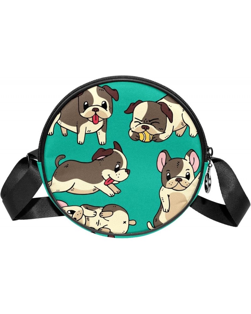 Hand Drawn Lovely Pugs Dogs Crossbody Bag for Women Teen Girls Round Canvas Shoulder Bag Purse Tote Handbag Bag $9.03 Totes