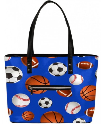 Soccer Basketball Baseball Rugby Ball Tote Bag Women Shoulder Handbags PU Leather Everyday Bag with External Pocket Large Cap...