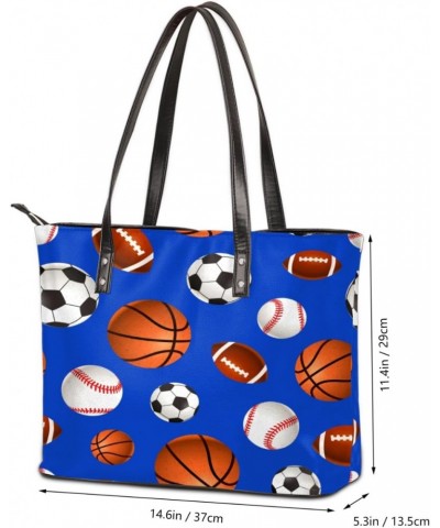 Soccer Basketball Baseball Rugby Ball Tote Bag Women Shoulder Handbags PU Leather Everyday Bag with External Pocket Large Cap...