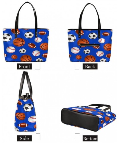 Soccer Basketball Baseball Rugby Ball Tote Bag Women Shoulder Handbags PU Leather Everyday Bag with External Pocket Large Cap...