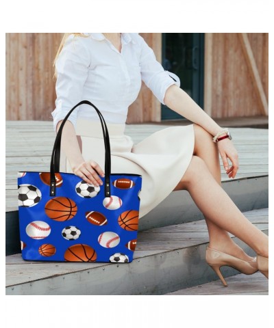 Soccer Basketball Baseball Rugby Ball Tote Bag Women Shoulder Handbags PU Leather Everyday Bag with External Pocket Large Cap...