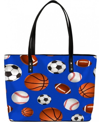 Soccer Basketball Baseball Rugby Ball Tote Bag Women Shoulder Handbags PU Leather Everyday Bag with External Pocket Large Cap...