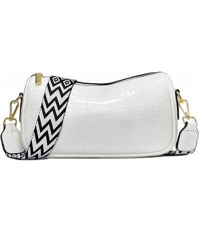 Small Crossbody Bag for Women Wide Strap Shoulder Bag Trendy Design Cluth Crossbody Purse and Handbag Top Zip 2-8-white $11.2...