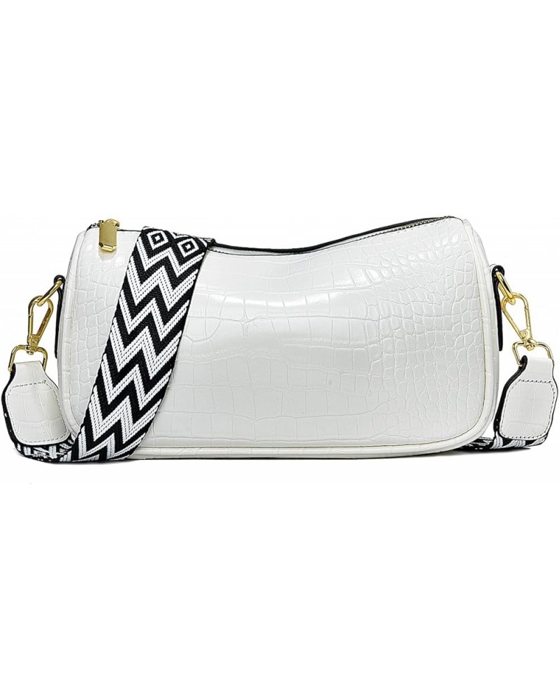 Small Crossbody Bag for Women Wide Strap Shoulder Bag Trendy Design Cluth Crossbody Purse and Handbag Top Zip 2-8-white $11.2...