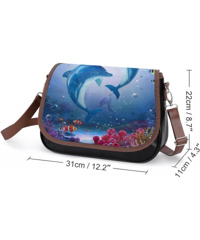 Pod of Lovable Dolphin Women's Vintage Crossbody Shoulder Bag Leather Handbags Small Purse $29.15 Shoulder Bags