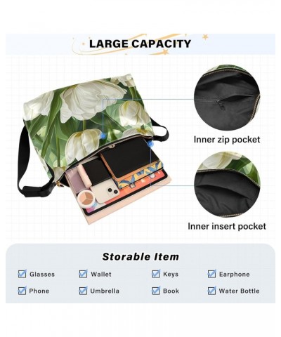 Colorful and Abstract Dark Mens Leather Shoulder Bag, Shoulder Bag, Crossbody Bag Thick Strap White Tulips-1 $18.35 Hobo Bags