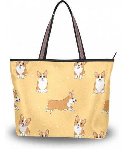 Cartoon Corgi Dog Pattern Woman Tote Bag Top Handle Handbag for Work Travel $15.12 Totes