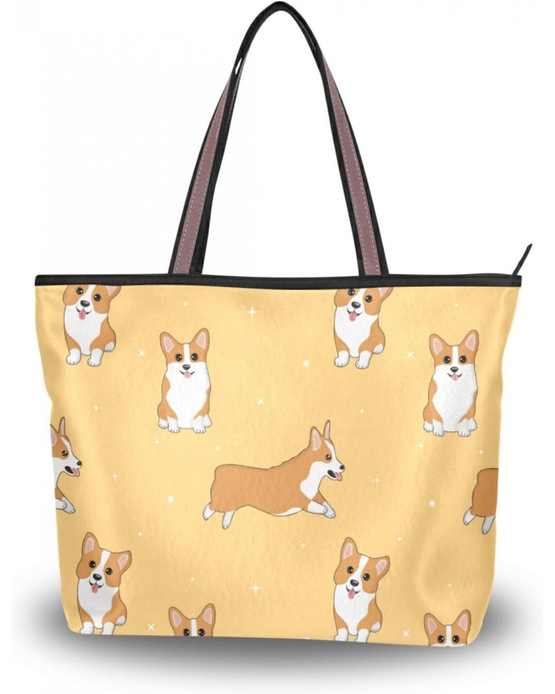 Cartoon Corgi Dog Pattern Woman Tote Bag Top Handle Handbag for Work Travel $15.12 Totes