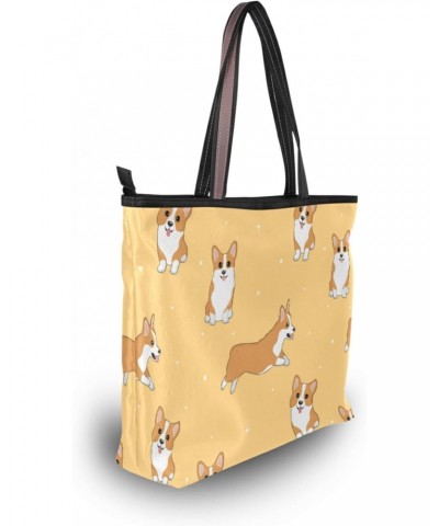 Cartoon Corgi Dog Pattern Woman Tote Bag Top Handle Handbag for Work Travel $15.12 Totes