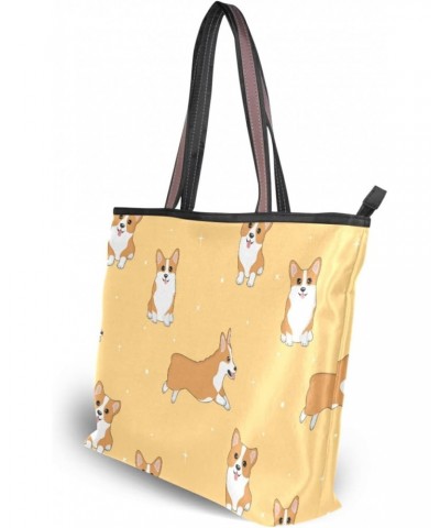 Cartoon Corgi Dog Pattern Woman Tote Bag Top Handle Handbag for Work Travel $15.12 Totes