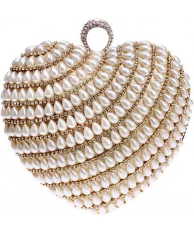 Chain Evening Bag Women Clutch Purse Dress Handbag Pearls Wedding Gold $38.64 Evening Bags