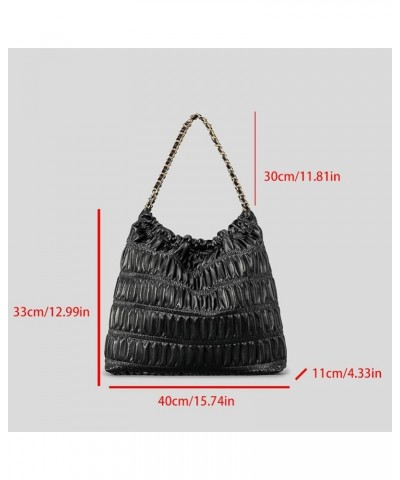 Quilted Shoulder Bag for Women PU Leather Hobo Tote Bag Armpit Purse Handbag Pleated Top Handle Bag Black-l $24.63 Totes