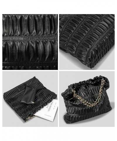 Quilted Shoulder Bag for Women PU Leather Hobo Tote Bag Armpit Purse Handbag Pleated Top Handle Bag Black-l $24.63 Totes