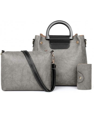 Women's Three-piece Set Package Iron Bracelet Leather Pattern One-shoulder Diagonal Bag Gray $20.65 Shoulder Bags