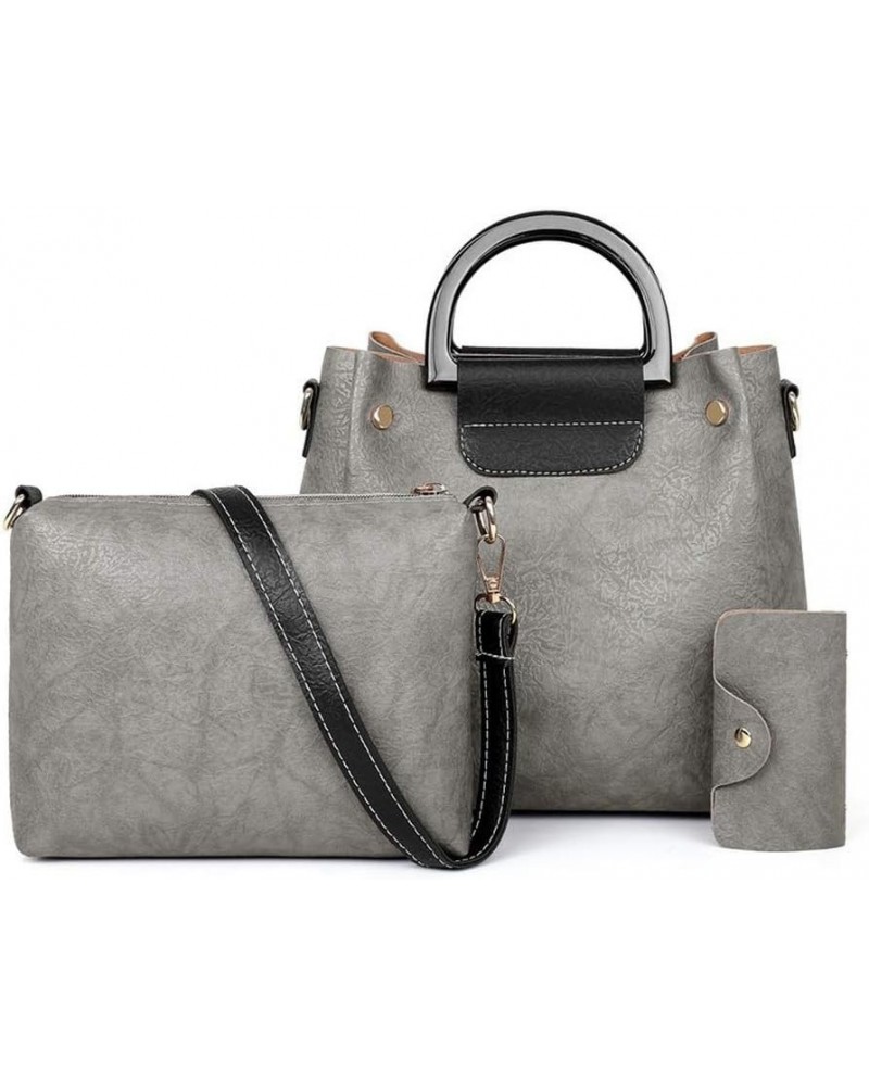 Women's Three-piece Set Package Iron Bracelet Leather Pattern One-shoulder Diagonal Bag Gray $20.65 Shoulder Bags