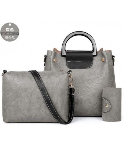 Women's Three-piece Set Package Iron Bracelet Leather Pattern One-shoulder Diagonal Bag Gray $20.65 Shoulder Bags