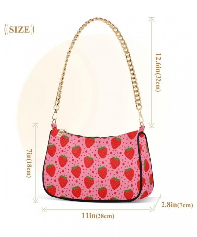 Pink Strawberry Dot Shoulder Bag for Women Fabric Crescent Handbag with Zipper Chain Clutch Purses for Travel Party Concert T...