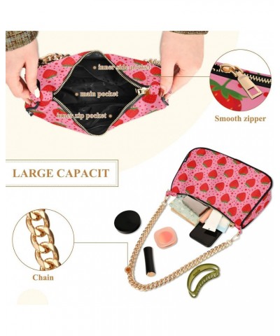 Pink Strawberry Dot Shoulder Bag for Women Fabric Crescent Handbag with Zipper Chain Clutch Purses for Travel Party Concert T...