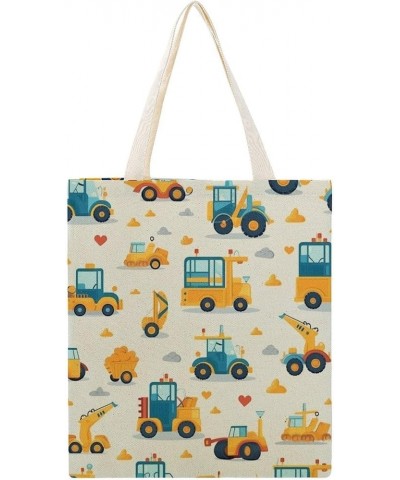 Canvas Tote Personalized Excavator Construction Aesthetic Tote Bag Cute Cartoon Kids Construction Totebag-2 $11.39 Totes