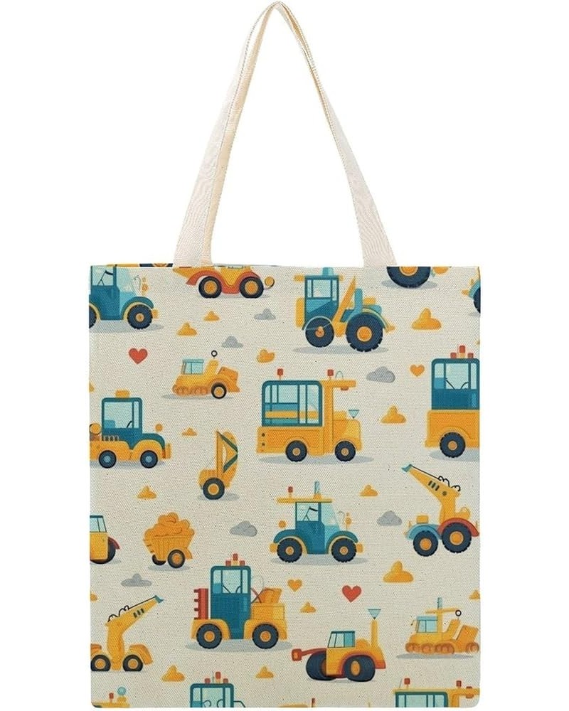 Canvas Tote Personalized Excavator Construction Aesthetic Tote Bag Cute Cartoon Kids Construction Totebag-2 $11.39 Totes