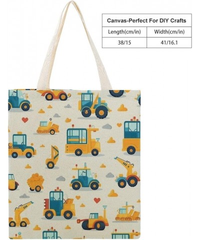 Canvas Tote Personalized Excavator Construction Aesthetic Tote Bag Cute Cartoon Kids Construction Totebag-2 $11.39 Totes