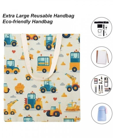 Canvas Tote Personalized Excavator Construction Aesthetic Tote Bag Cute Cartoon Kids Construction Totebag-2 $11.39 Totes