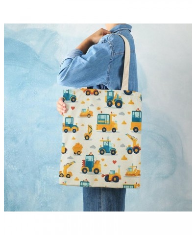 Canvas Tote Personalized Excavator Construction Aesthetic Tote Bag Cute Cartoon Kids Construction Totebag-2 $11.39 Totes