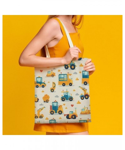 Canvas Tote Personalized Excavator Construction Aesthetic Tote Bag Cute Cartoon Kids Construction Totebag-2 $11.39 Totes