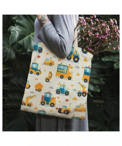 Canvas Tote Personalized Excavator Construction Aesthetic Tote Bag Cute Cartoon Kids Construction Totebag-2 $11.39 Totes