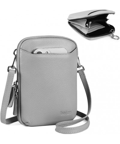 Genuine Leather Crossbody Cell Phone Purse for Women, Women's Small Zip Around Crossbody Wallet Bags Light Gray $16.51 Crossb...