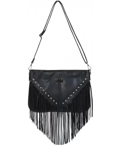 Women Tassels Crossbody Handbag Purse Casual Street Hippie Hobo Bag Shoulder Purse B-black $18.13 Hobo Bags