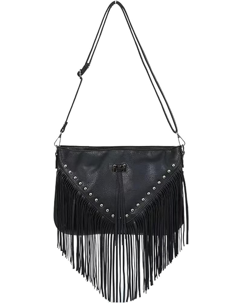 Women Tassels Crossbody Handbag Purse Casual Street Hippie Hobo Bag Shoulder Purse B-black $18.13 Hobo Bags