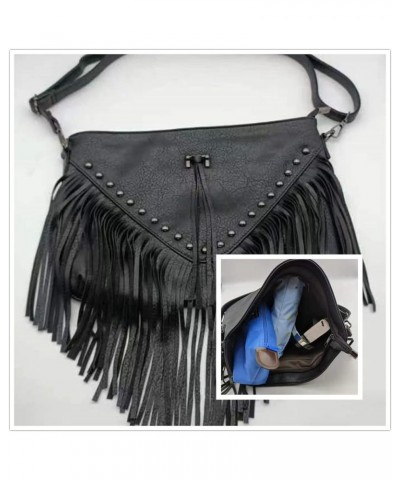 Women Tassels Crossbody Handbag Purse Casual Street Hippie Hobo Bag Shoulder Purse B-black $18.13 Hobo Bags