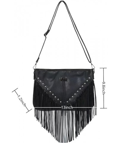 Women Tassels Crossbody Handbag Purse Casual Street Hippie Hobo Bag Shoulder Purse B-black $18.13 Hobo Bags