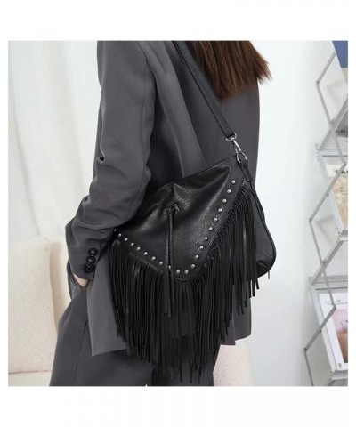 Women Tassels Crossbody Handbag Purse Casual Street Hippie Hobo Bag Shoulder Purse B-black $18.13 Hobo Bags