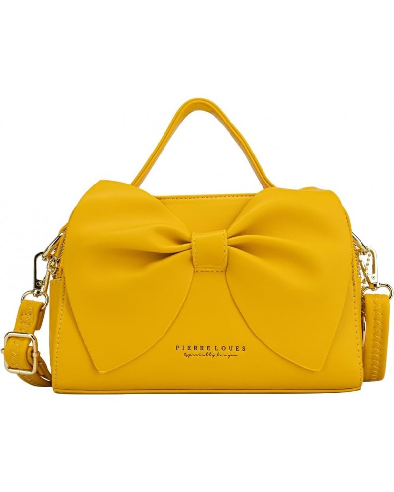 Crossbody Shoulder Purse for Women - Fashion Purse with Bow Handbags PU Leather Satchel Bag W-yellow $33.52 Shoulder Bags