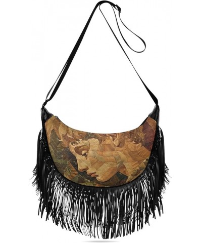 Mandala Moon Fringe Purse Crossbody Western Purse Tassel Boho Handbag Hippie Purses for Women Crossbody Abstract Portrait $14...