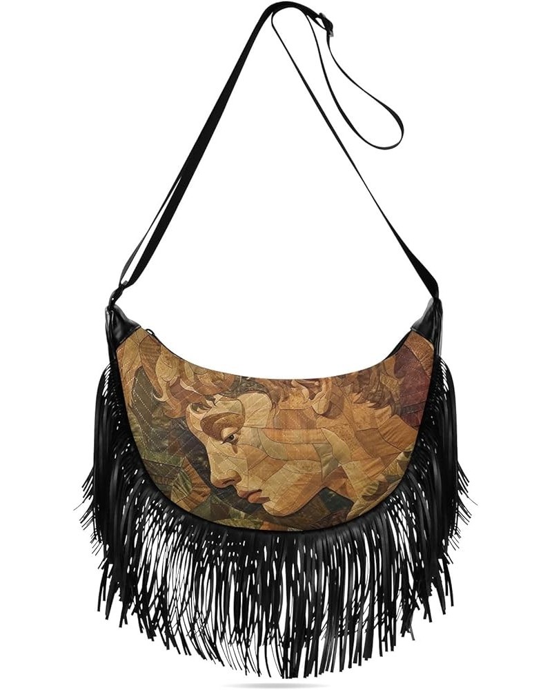 Mandala Moon Fringe Purse Crossbody Western Purse Tassel Boho Handbag Hippie Purses for Women Crossbody Abstract Portrait $14...