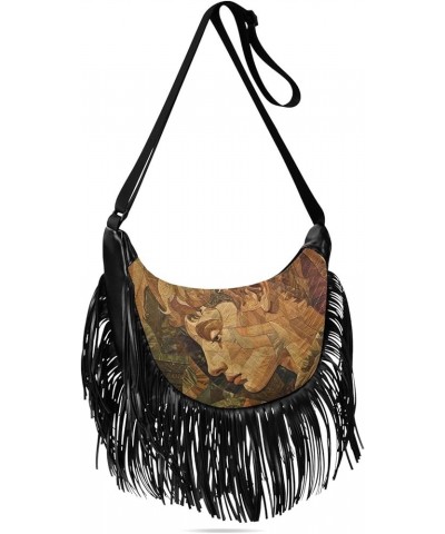 Mandala Moon Fringe Purse Crossbody Western Purse Tassel Boho Handbag Hippie Purses for Women Crossbody Abstract Portrait $14...