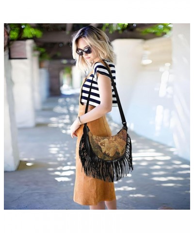 Mandala Moon Fringe Purse Crossbody Western Purse Tassel Boho Handbag Hippie Purses for Women Crossbody Abstract Portrait $14...