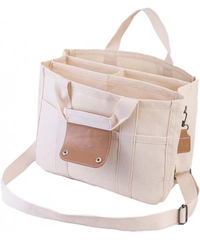 Canvas Tote Bag with Multi Pockets Women Carry Evverything Tote Bag with Compartments Tote Handbag Mommy Bag (Beige) Beige $1...